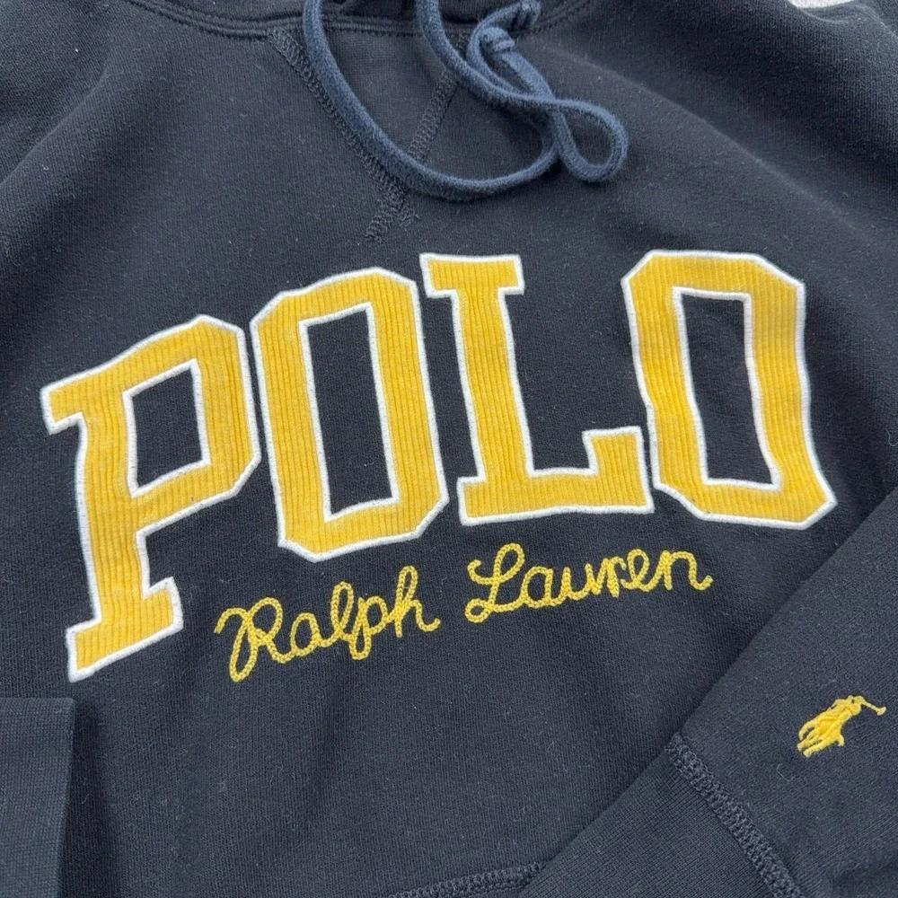 Polo Ralph Lauren Hoodie Men Medium Black Yellow Sweatshirt PRL Cord Spellout